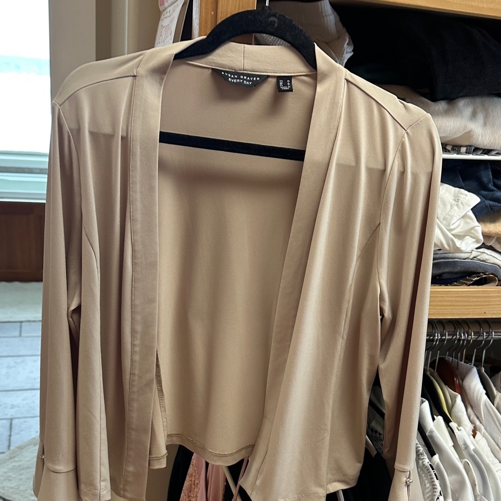 Tan Open Front Cardigan Susan Graver- NEW